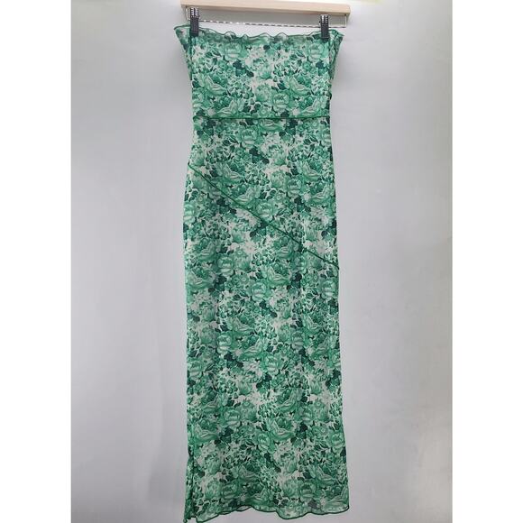 Showpo Brunetta Strapless Bodycon Midi Dress 4 Green Floral Summer Boho Luxe - Picture 4 of 12